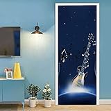 3D Türaufkleber Blaue Musikinstrumentgitarre Selbstklebendes Türposter, Türtapete, Türbild, Türkunst, Türwandaufkleber, Türfoto 90 X 210 Cm Für Wohnzimmer Schlafzimmer Badezimmer Küchentür Dekoration