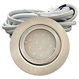 Rolux IP44 LED Möbeleinbauleuchte 12V flach 1 x 2,4W Einbauspot New Lina 200lm Edelstahl geb. inkl. LED Trafo, AMP Verteiler und 230V Zuleitung 3000K Warmweiß Lochausschnitt: 55 bis 60mm