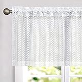 TOPICK Scheibengardine Weiß mit Spitze Transparente Gardine Lace Bistrogardine Küche Kettenwirken Stores Halbtransparent Lichtdurchlässig Vorhang Wohnzimmer für Klein Fenster 1 Schal 140x40 cm