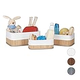 Relaxdays Aufbewahrungskorb 3er Set, Stoffbezug, Bambus, rechteckig, Bad, Accessoires, Spielzeug, Allzweckkorb, natur, 20 x 30 x 13 cm