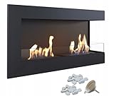 KRATKI Delta 900 Bio Ethanol Eckkamin Links + Kieselsteine 2 kg + Trichter | Wand- oder Nischenmontage l Biocontainer 0,5 l, TÜV | Stahl, 48 x 90 cm, Verglasung, Schwarz