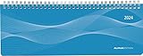 Tisch-Querkalender Profi blau 2024 - Büro-Planer 29,7x10,5 cm - Tisch-Kalender - 1 Woche 2 Seiten - Ringbindung - Alpha Edition