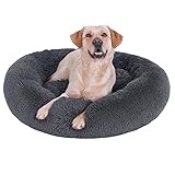 SLPRO Flauschiges Hundebett rund Hundekissen Hundekorb Hundesofa Katzenbett Donut waschbar (Ø 70 cm Außendurchmesser (L), dunkelgrau)