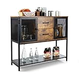 COSTWAY Sideboard industriell, Konsolentisch mit 2 Gitterschränken und 2 Schubladen, Beistelltisch 100 x 35 x 85cm