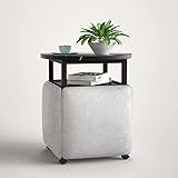 5-in-1-Couchtisch, Esszimmer, Schreibtisch mit 4 Hockern, Beistelltisch-Set, stabil, 4 Ottomane, Metallsockel für Wohnzimmer, Kleiner Raum für Wohnzimmer, Heimbüro (Farbe: Hellgrau, Größe: S