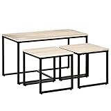 HOMCOM 3er-Set Couchtisch Satztisch Beistelltisch Kaffeetisch Metallfuß MDF Natur 90 x 45 x 50 cm/40 x 40 x 40 cm