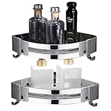 GothicBride 2er Pack Duschablage Ohne Bohren, Eckablage Duschkorb Duschregal mit 4 Haken, Rostfreier Stahl Wandmontiertes Badezimmer Regal Bad ZubehöR, Shampoo Halterung für Dusche Silber