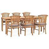 ZEYUAN 7-TLG. Garten-Essgruppe mit Kissen, Gartenmöbel Set, Balkonmöbel Set, Gartengarnitur, Sitzgruppe Garten, Garten Essgruppe, Terrassen Möbel, Massivholz Teak