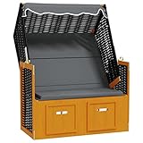 Hommdiy Strandkorb mit Dach Sonnenschirm Poly Rattan & Massivholz Schwarz Anthrazit