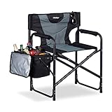 Relaxdays, schwarz-grau, klappbarer Campingstuhl, ideal für Garten, Festival & Angeln, 110 kg, Stahl, Regiestuhl gepolstert mit Kühltasche