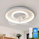 Deckenventilator Mit Beleuchtung Und Fernbedienung LED Leise Dimmbar Deckenventilator Lampe Decke 6 Wind 3000-6000k Weiß Rund Deckenleuchte Mit Ventilator Für Schlafzimmer Küche Esszimmer,50cm,53w