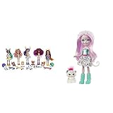 Enchantimals HJH67 - City Tails Skater Multipack, Set mit mehr als 15 Teilen und 4 Puppen 15 & GJX42 - Sybill Snow Leopard & Flake, Tierfreund Figur