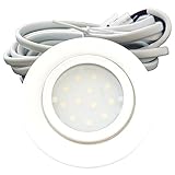 Rolux IP44 LED Möbeleinbauleuchte 12V flach 6 x 2,4W Einbauspot New Lina 200lm Weiß inkl. LED Trafo, AMP Verteiler und 230V Zuleitung 3000K Warmweiß Lochausschnitt: 55 bis 60mm