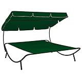 ZEYUAN Garten-Sonnenliege mit Sonnendach, Gartenliege, Liegestuhl, Sonneninsel Outdoor, Sonnenstuhl, Gartenmöbel, Bäderliege, Relaxliege, Terrasse, Grün