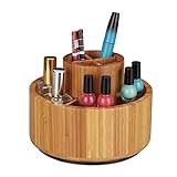 Relaxdays, natur Make Up Organizer, Bambus, 360 drehbar, rund, für Pinsel, Lippenstift & Kosmetik, Stiftehalter, D: 20cm, 15 x 20 x 20 cm