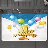 Badematte rutschfest waschbar Badvorleger,Dekorationen zum 1. Geburtstag, Luftballons für die erste Party mit abstraktem, blau ,weich Mikrofaser saugstark Badteppich für Badezimmer Badewanne, 40x60 cm