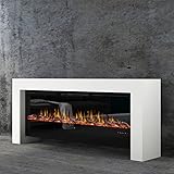 muenkel design Bridge - Elektrokamin Standkamin Kamin-Ofen - 2100 mm breit inkl. Paris 1830 Elektroeinsatz mit Heizfunktion – weiß warm
