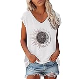 Damen-Pullover, weinrot Damen Oberteile lang Shirt v Ausschnitt Damen Leichter Pullover Damen Frauen Casual Gedruckt Low Neck Einfarbig Kurzarm T-Shirt Lustige Brief Gedruckt T-Shirt Tops
