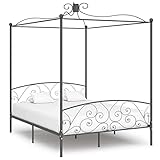 Gecheer Himmelbett Bettgestell Metallbett Bettrahmen Schlafzimmerbett Lattenrost Exquisitem Design Bett Grau Metall 160 x 200 cm