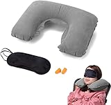 Nackenkissen Aufblasbares,Reisekissen Aufblasbares,Aufblasbares U Form Kissen,mit Schlafmaske Ohrstöpsel Travel Pillow Reise Zubehör für Flugzeug Auto Zug Büro Camping (Grau)