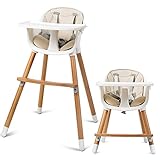 COSTWAY 2-in-1 Babyhochstuhl, Kinderhochstuhl aus Holz, Treppenhochstuhl, Kombihochstuhl Baby, Holzhochstuhl Kinder mit einstellbare Ablage und Fußstütze, für Kleinkinder und Säuglinge
