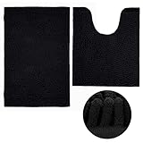ORANIFUL Badezimmerteppich WC Vorleger Set 2 Teilig Schwarz Badematte rutschfest Waschbar Badteppiche Superweicher Mikrofaser Teppich Badezimmer Wasserabsorbierender (50x60 cm+50x80 cm)