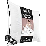chill SLEEPLONGER Kopfkissen 80x80 cm - 2 in 1 Design - Kissen im Kissen 80x80 - Schlafkissen Groß Atmungsaktiv & Waschbar & 100% Vegan - 2 Kissen 3 Möglichkeiten - Pillow mit 600g & 1200g Füllung