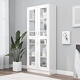 Dioche Modernes Sideboard mit Glastüren Schrank Schrank Schrank für Wohnzimmer Esszimmer Büro Spanplatte 82,5 x 30,5 x 185,5 cm, Weiß glänzend