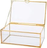 Homtone Golden Vintage Glasbox Terrarium Retro Schmuckkasten Transparent Glass Schmuck Storage Organizer für Hochzeit Geburtstagsfeier Dekor (Klein)