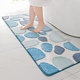chakme Mikrofaser Badematte rutschfest 60×152 cm, Super Weiche Badezimmerteppich Kopfsteinpflaster Badteppich, Badvorleger Duschvorleger für Badezimmer, Schlafzimmer und Wohnzimmer, Palette Blau