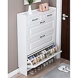 Moderner Schlanker Schuhschrank mit 2 Schubladen, 3 Stufige Holzschuh Lagerschrank, Luftlochdesign, Abzugsschuhregal Lagerungsorganisator für Heimflur, Schlafzimmer, Halle, Weiß ( Color : Thin , Size