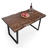 Gozos Berne Esstisch Massivholz aus Baumstamm - Holztisch Esszimmer 120x80 aus massiven Holz mit U-Metallbeinen - Baumkantentisch handgefertigt aus Echtholz - Tisch mit massiver Tischplatte 50mm