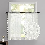 FINECITY Spitzen-Café-Vorhänge für kleine Fenster, Premium-Rosen-Stickerei, Spitzen-Volants für Küchenfenster, kurze Spitzen-Vorhänge, 45,7 cm Länge, 2 Paneele, 91,4 x 45,7 cm, 1 Paar, Elfenbein