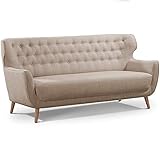 CAVADORE Dreisitzer-Sofa Abby / Klassisches Polstersofa mit Knopfverzierung / 183 x 89 x 88 / Strukturstoff, beige