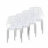 Makika Retro Stuhl Design Stuhl Esszimmerstühle Bürostuhl Wohnzimmerstühle Lounge Küchenstuhl Sitzgruppe 4er Set aus Kunststoff mit Rückenlehne CALUNA in Weiß