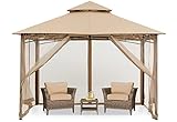 MASTERCANOPY 2,7 x 2,7 m Doppeldach Gartenlaube Pavillon mit 4 Netzwänden für Garten, Hof, Khaki