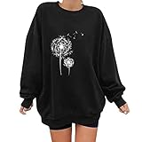 wjiNFDFG Damen Sweatshirt Damen Damen-Sweatshirt, lockeres, kurzes, langärmliges, bedrucktes Shirt-Sweatshirt mit Rundhalsausschnitt Shirt Oversized Damen