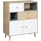 HOMCOM Sideboard Kommode im Skandi-Design Aufbewahrungsschrank inkl. Schubladen Regale Schrank Wohnzimmerschrank mit Kippschutz für Esszimmer Schlafzimmer Natur Spanplatte 80 x 40 x 95,6 cm