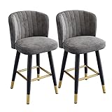 MOBYAT Drehbarer Hochhocker, 2er-Set, Küchen-Frühstückshocker, Samt-Familienhocker, Barhocker, Barhocker mit Rückenlehne, 360° drehbare Barstühle mit Fußstütze für Esszimmer, Wohnzimmer (