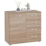 CARO-Möbel Kommode Sideboard Schrank Chicago in Sonoma Eiche, mit Tür und 4 Schubladen Highboard