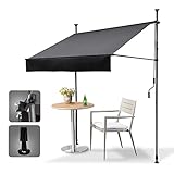HOMEDEMO Klemmmarkise Markise Balkon (350 cm x 125 cm) Anthrazit mit Handkurbel, Balkonmarkise ohne Bohren, Sonnenschutz und wasserdicht, UV-beständig und höhenverstellbar