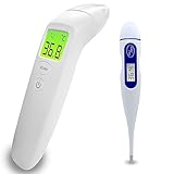 Digitales Infrarot-Thermometer für Babys und Erwachsene, mit LCD-Display und digitalem Kontakt-Thermometer | Digitales Baby-Thermometer ohne Kontakt vorne und Ohr + Taschenthermometer