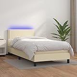 INLIFE Boxspringbett mit Matratze & LED Creme 100x200 cm Kunstleder,46.26kg,3134149