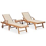 ZQQLVOO Sonnenliegen 2 STK. mit Tisch und Auflagen Massivholz Teak Freizeitliege Liege Garten Garten Möbel Outdoor Gartenliege Geeignet für Garten, Terrasse, Hinterhof, Poolside