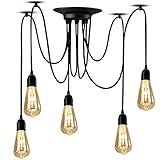 YNXing Vintage Edison Pendelleuchte Einstellbar Hängelampe Industrieleuchten schwarz Kronleuchter, 1/3/5/6 Kopf (5 Lampenhalterung)