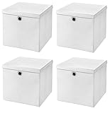 StickandShine 4er Set Weiß Faltbox 28 x 28 x 28 cm Aufbewahrungsbox faltbar mit Deckel