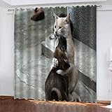 AOKLEY 2 Stücke Gardinen Kinderzimmer Schlafzimmer Tier Katze Thermovorhang Verdunkelungsvorhang Weihnachten Dekoschals Vorhänge 3D 150(B) X166(H) cm Muster Blickdicht Ösenvorhang