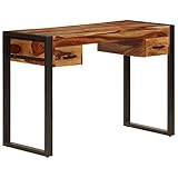 Tidyard Schreibtisch mit 2 Schubladen | Computertisch Bürom?Bel PC Tisch Arbeitstisch | Holztisch für Wohnzimmer Büro Home Office, 110x50x77 cm Sheesham-Massivholz