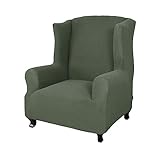 OQHAIR 1 Stück Stretch Ohrensessel Überzug Sofa-Jacquard mit kleinen Karos Ohrensessel Überzug Bezug Rutschfester Möbelschutz mit elastischer Unterseite -Grün