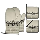 Airplane Art Isolierte Handschuhe und Pfannenmatte Set, 4er Set, wasserdichte rutschfeste Ofenhandschuhe und Pfannenmatten mit Taschen für Küche Kochen Grill